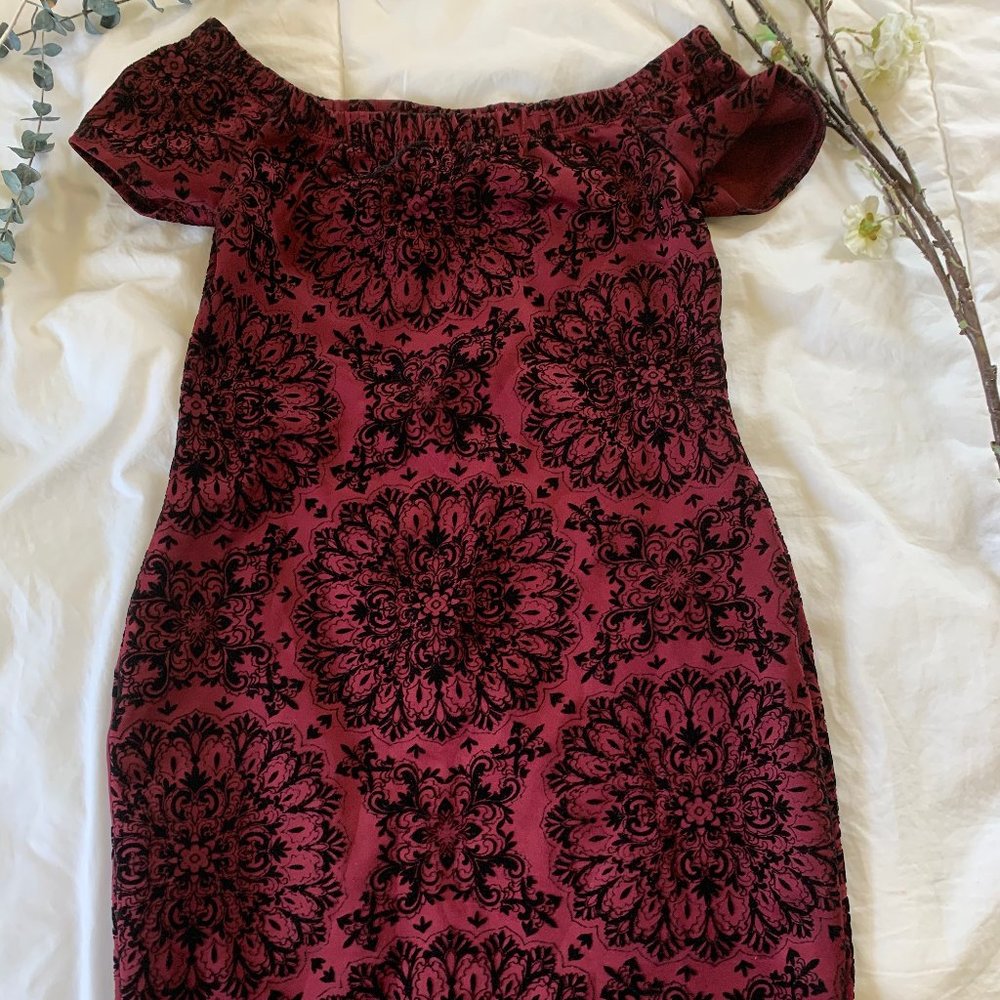 Red with black dress